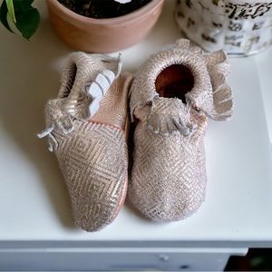 Freshly Picked Baby Rose Gold Holiday Collection Fringe Booties 4 GUC